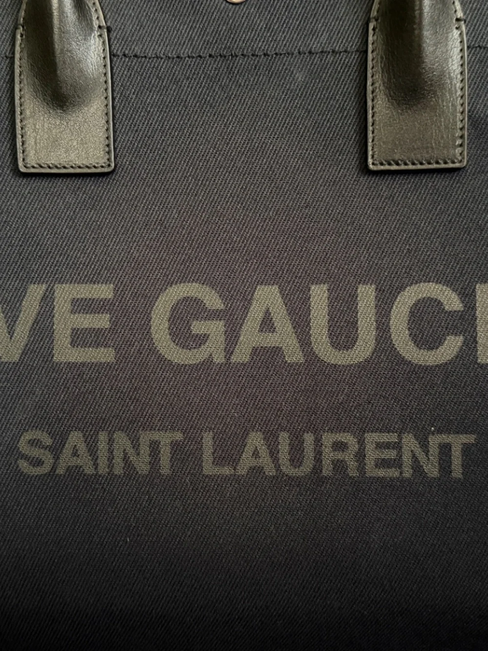 Saint Laurent YSL Rive Gauche Navy Black Canvas Logo Leather Tote Bag